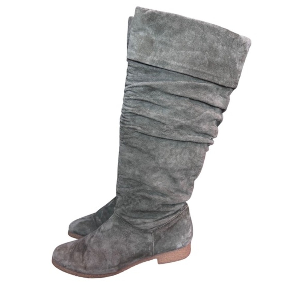Vtg y2k Sz 8.5 Flat Sage Moss Forest Core Suede Leather Slouch Flat Boots Boho‎